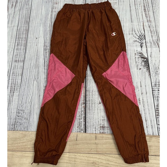 Vintage Champion Joggers Tracksuit Sweatpants Mens S Small Side Zipper Rust/Pink - Picture 1 of 12